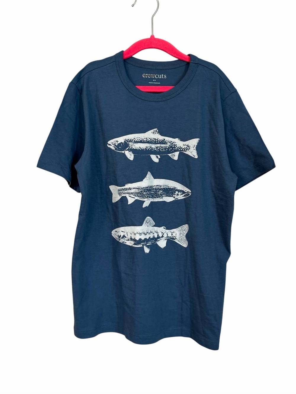 crewcuts Boys Short Sleeve Cotton Navy Crewneck Fish Graphic T-Shirt Sz L NWOT